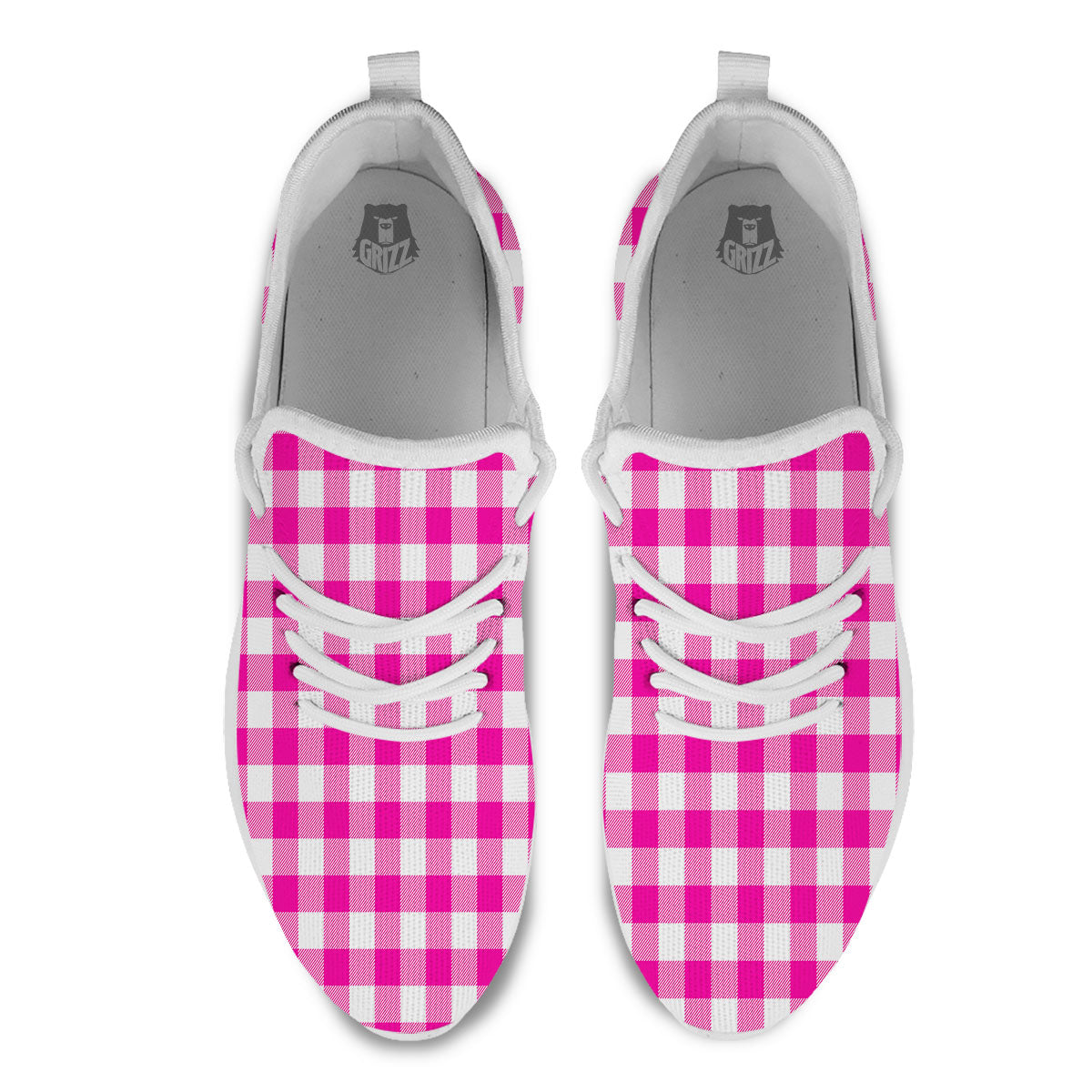 Buffalo Check Pink And White Print White Athletic Shoes-grizzshop