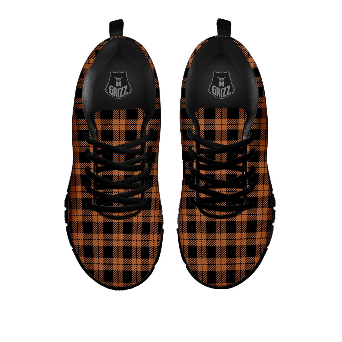 Buffalo Check Pumpkin Orange Print Black Sneaker-grizzshop