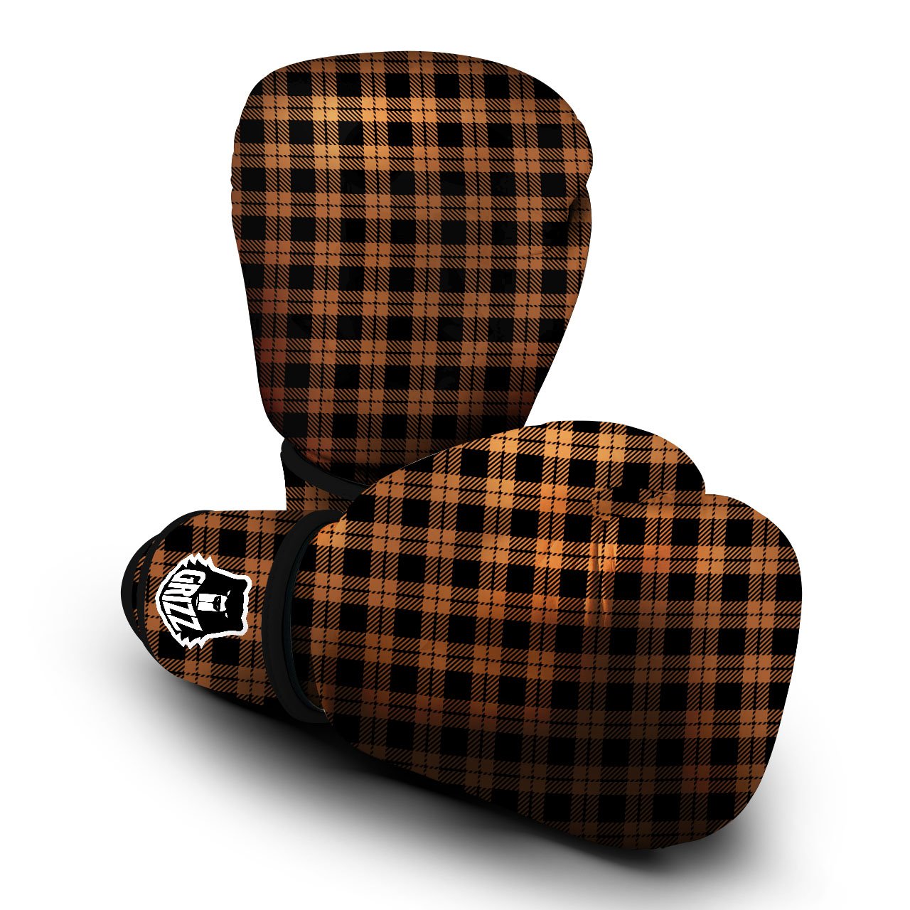 Buffalo Check Pumpkin Orange Print Boxing Gloves-grizzshop