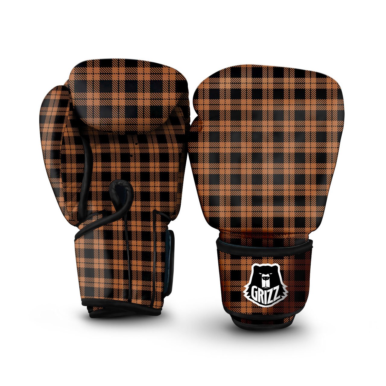 Buffalo Check Pumpkin Orange Print Boxing Gloves-grizzshop