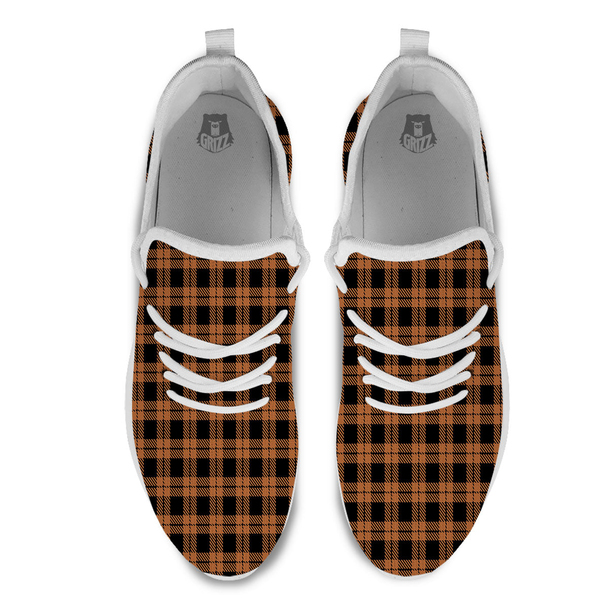 Buffalo Check Pumpkin Orange Print White Athletic Shoes-grizzshop