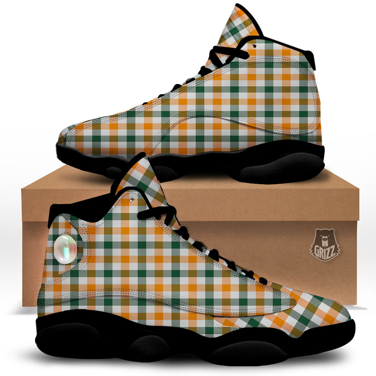 Buffalo Check St. Patrick's Day Print Pattern Black Basketball Shoes-grizzshop