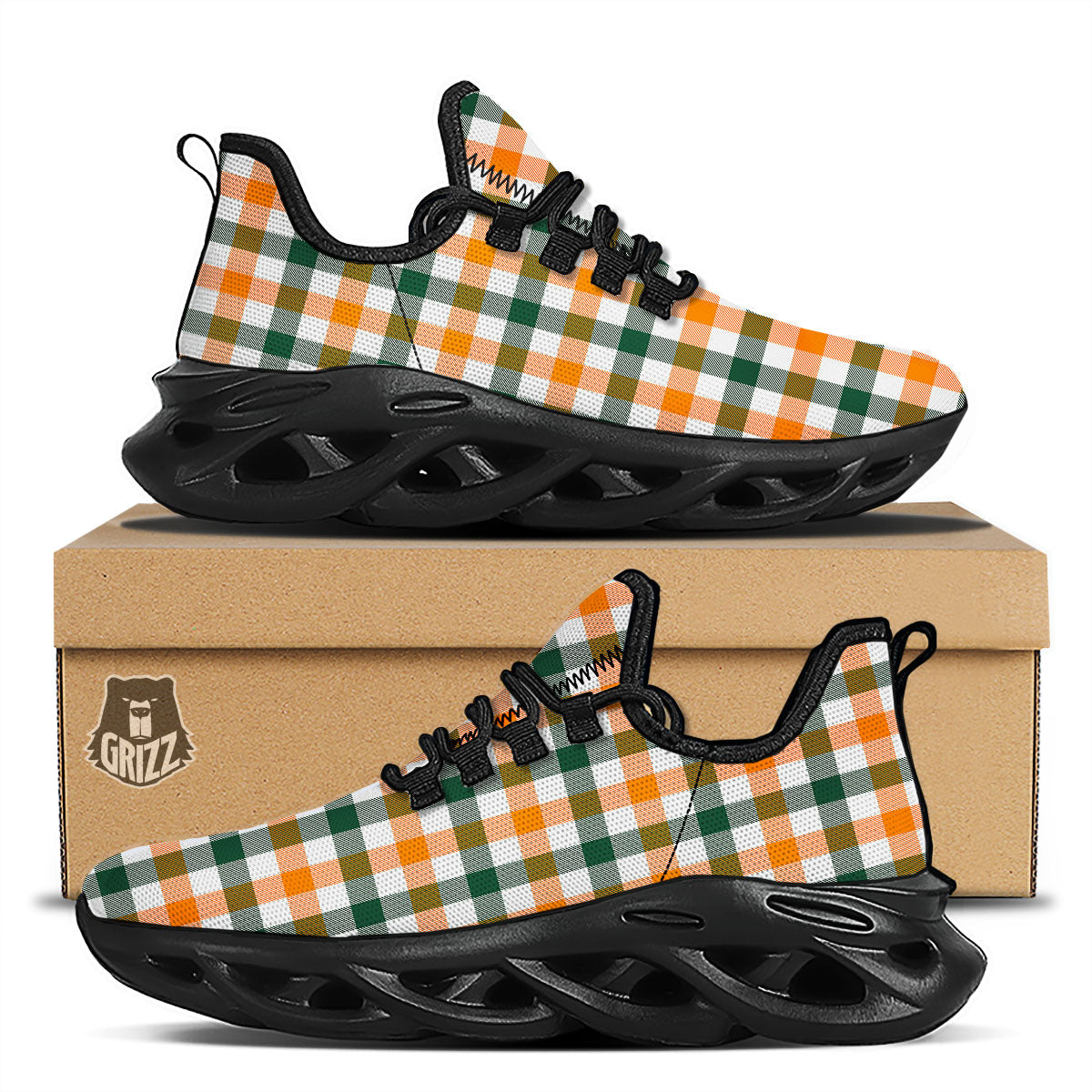 Buffalo Check St. Patrick's Day Print Pattern Black Running Shoes-grizzshop