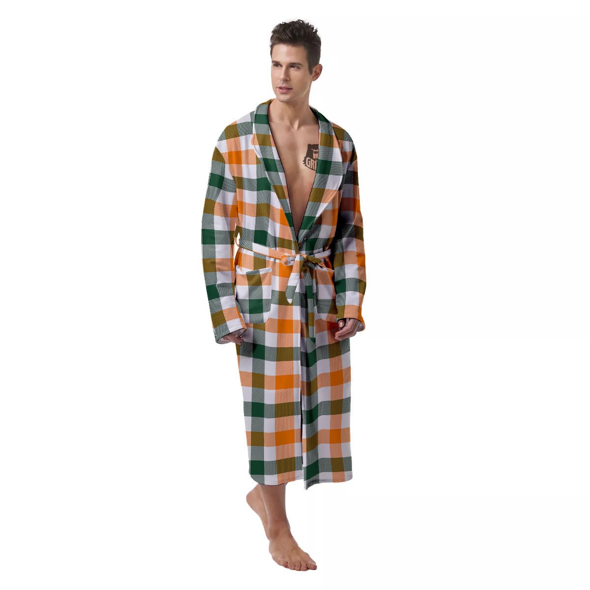 Buffalo Check St. Patrick's Day Print Pattern Men's Robe-grizzshop