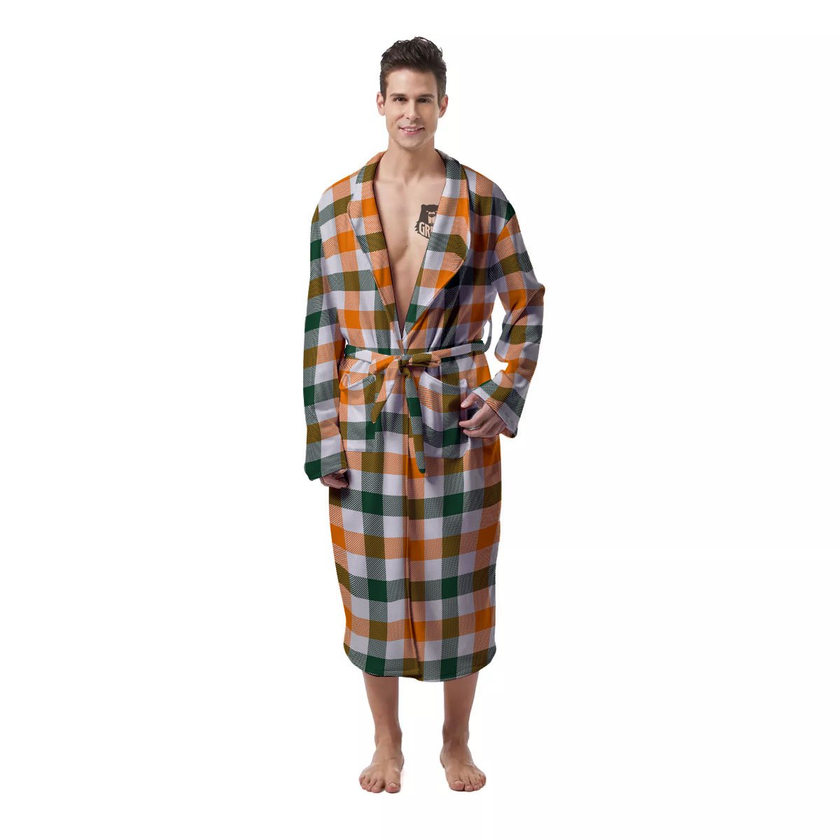 Buffalo Check St. Patrick's Day Print Pattern Men's Robe-grizzshop