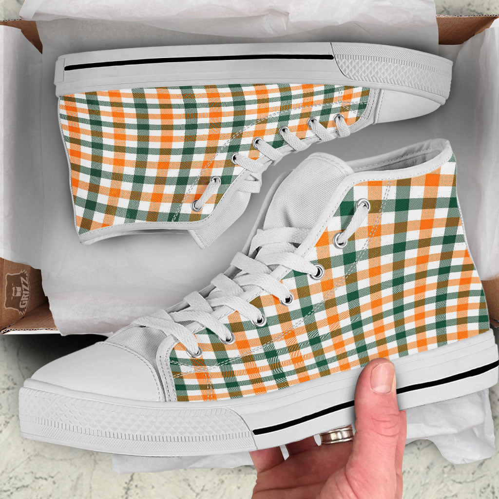 Buffalo Check St. Patrick's Day Print Pattern White High Top Shoes-grizzshop