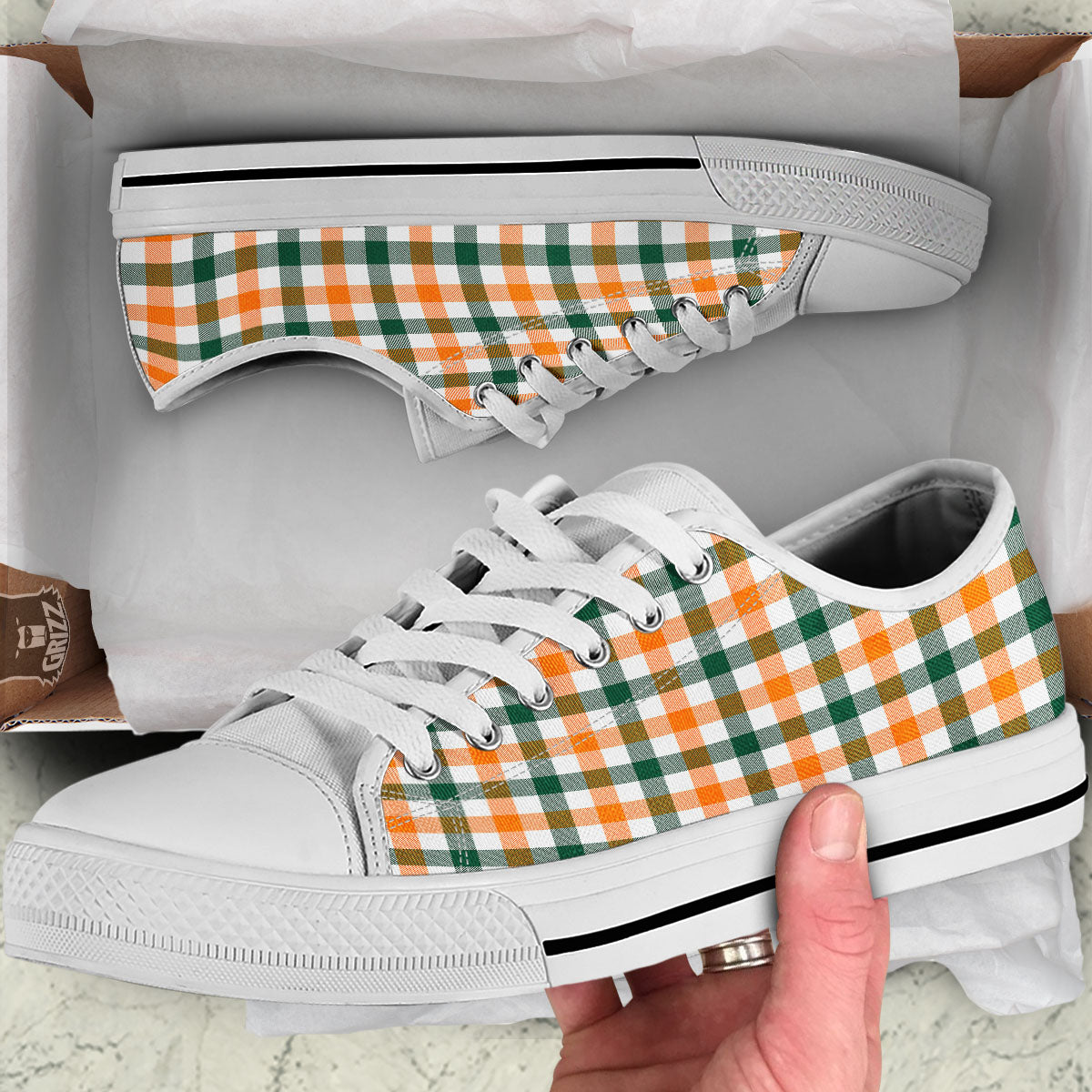 Buffalo Check St. Patrick's Day Print Pattern White Low Top Shoes-grizzshop