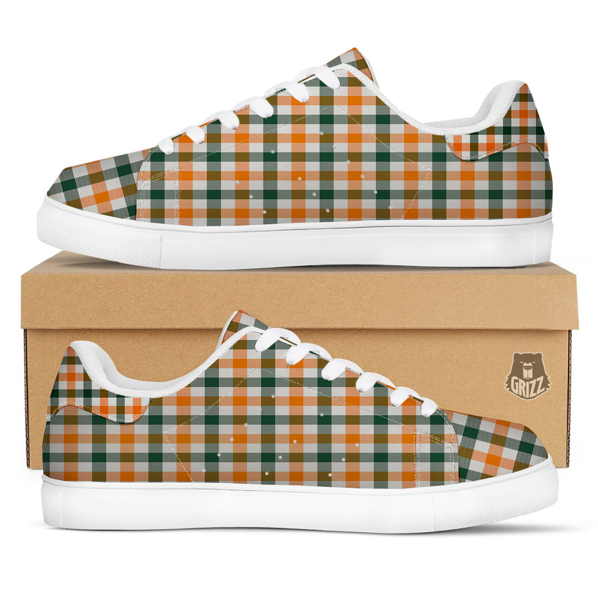 Buffalo Check St. Patrick's Day Print Pattern White Low Top Sneakers-grizzshop