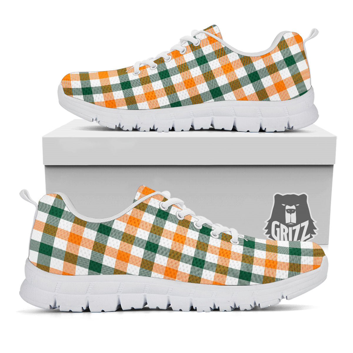 Buffalo Check St. Patrick's Day Print Pattern White Sneaker-grizzshop