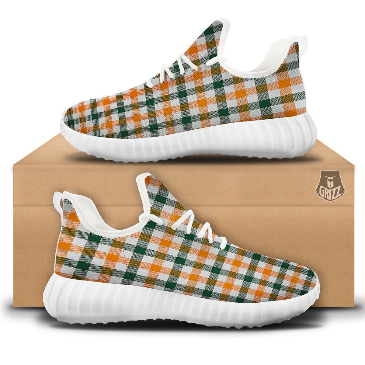 Buffalo Check St. Patrick's Day Print Pattern White Walking Shoes-grizzshop