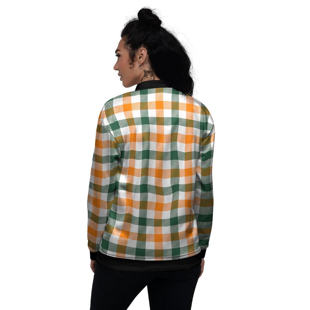 Buffalo Check St. Patrick's Day Print Pattern Women's Bomber Jacket-grizzshop