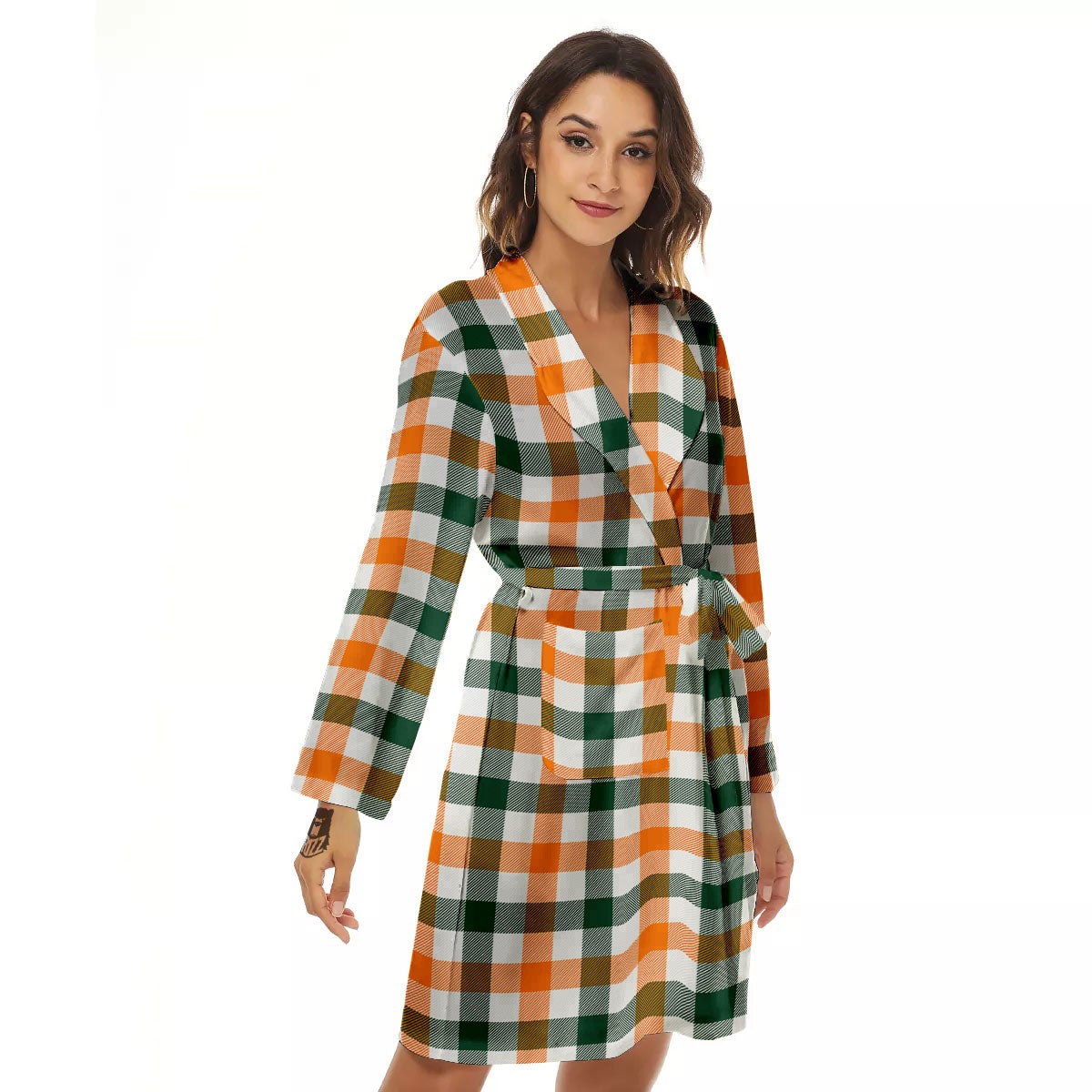 Buffalo Check St. Patrick's Day Print Pattern Women's Robe-grizzshop