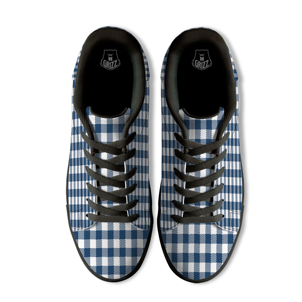Buffalo Check White And Blue Print Black Low Top Sneakers-grizzshop