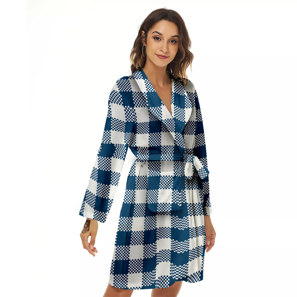 Buffalo Check White And Blue Print Women's Robe-grizzshop