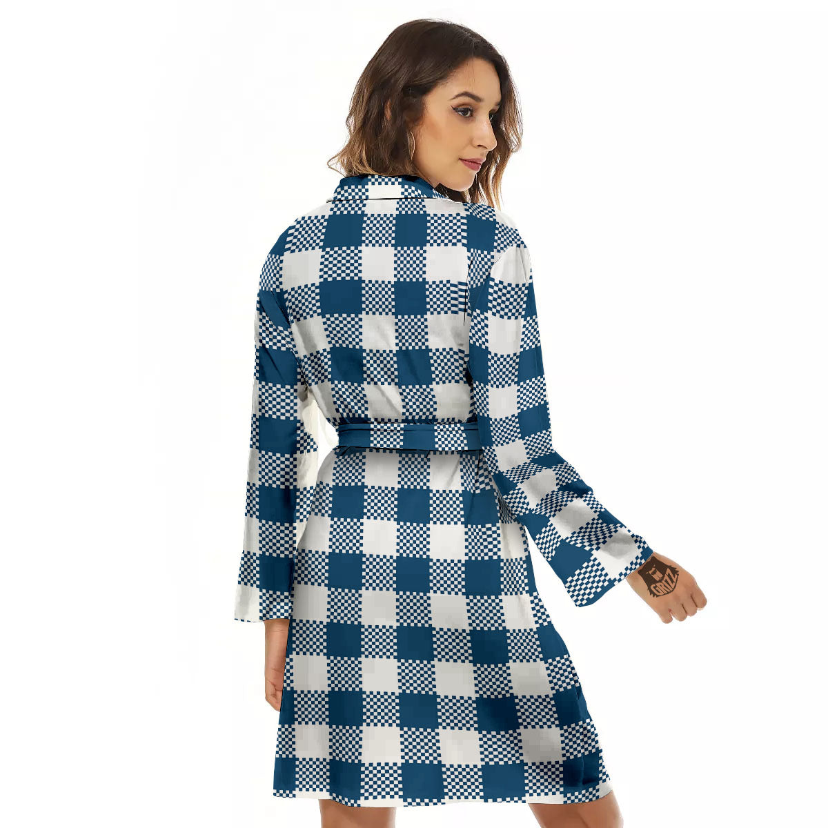 Buffalo Check White And Blue Print Women's Robe-grizzshop