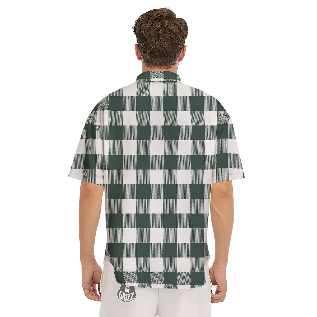 Buffalo Check White And Green Print Men's Short Sleeve Shirts-grizzshop