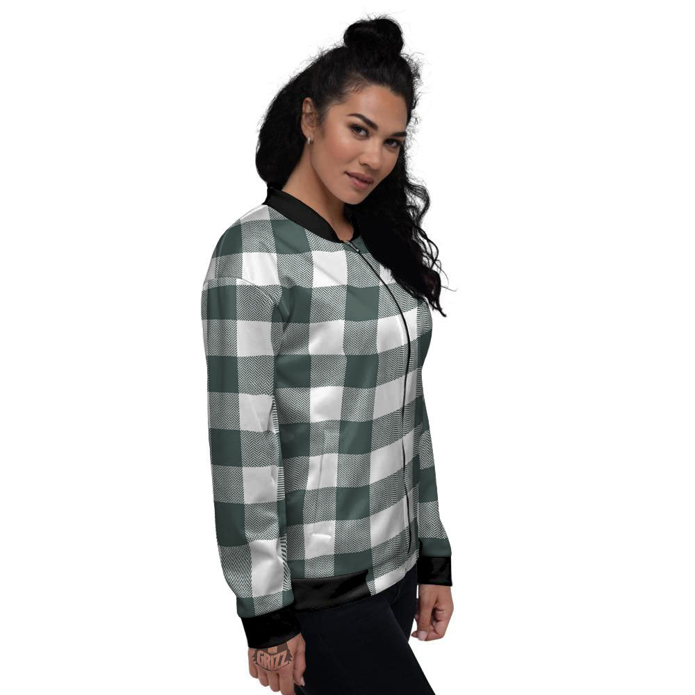Buffalo Check White And Green Print Women's Bomber Jacket-grizzshop