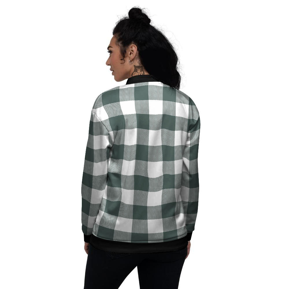 Buffalo Check White And Green Print Women's Bomber Jacket-grizzshop