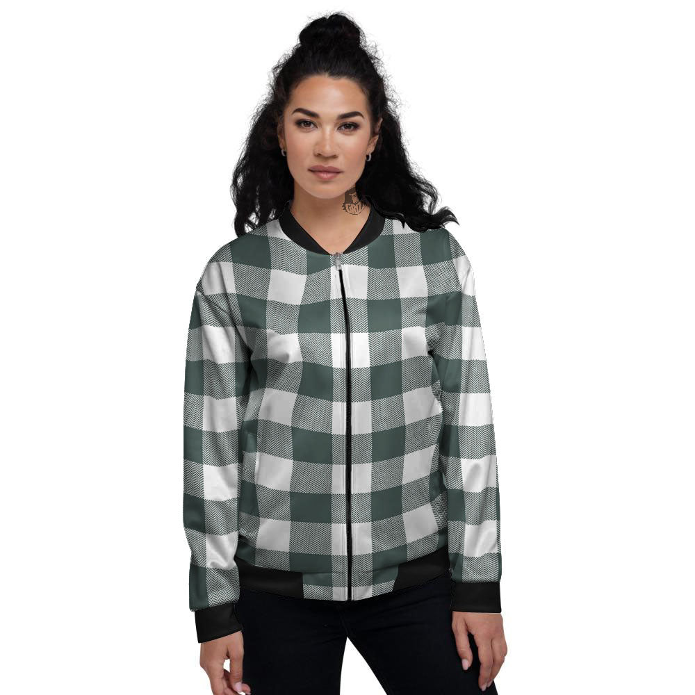 Buffalo Check White And Green Print Women's Bomber Jacket-grizzshop