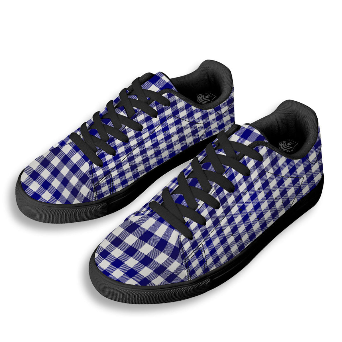Buffalo Check White And Navy Print Black Low Top Sneakers-grizzshop
