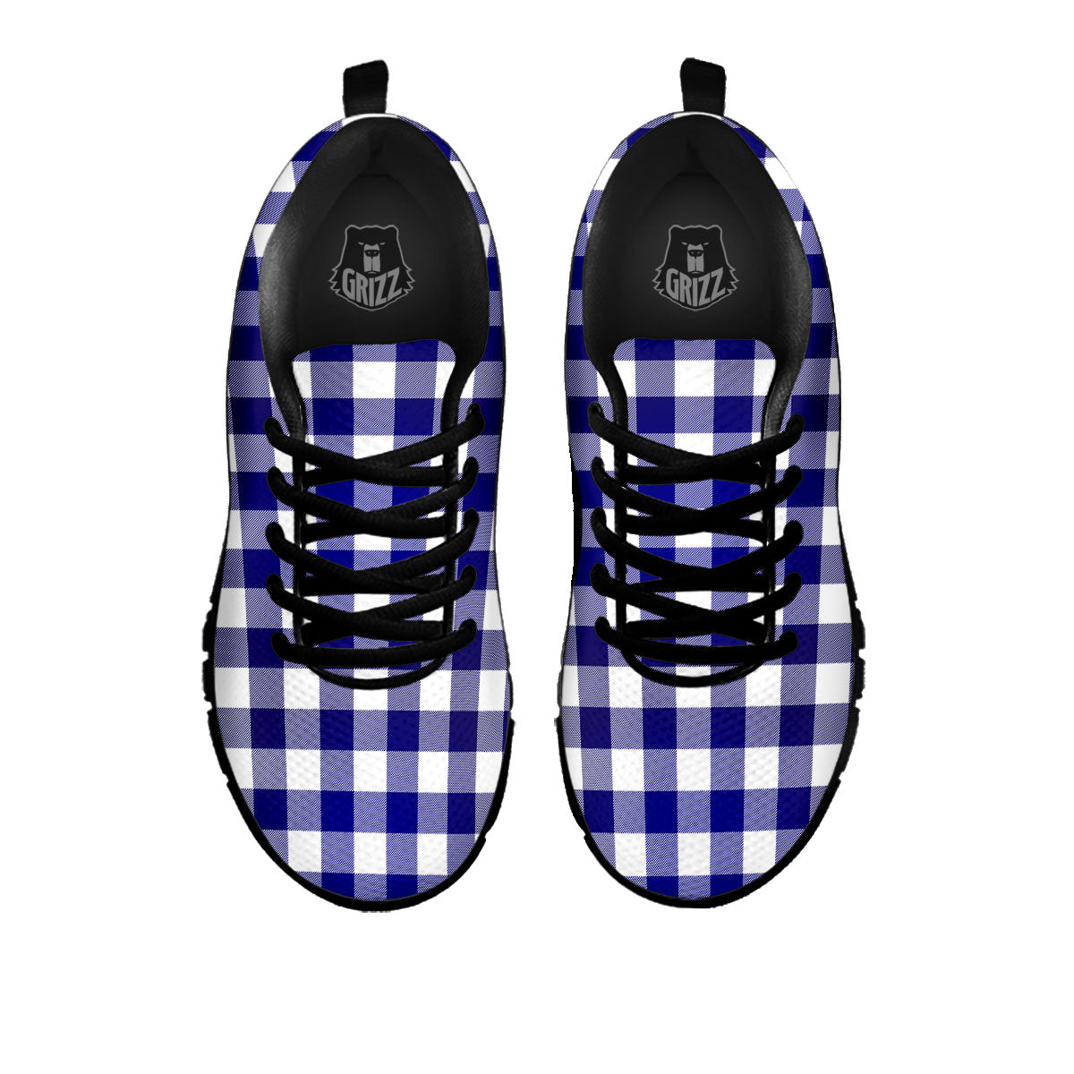 Buffalo Check White And Navy Print Black Sneaker-grizzshop