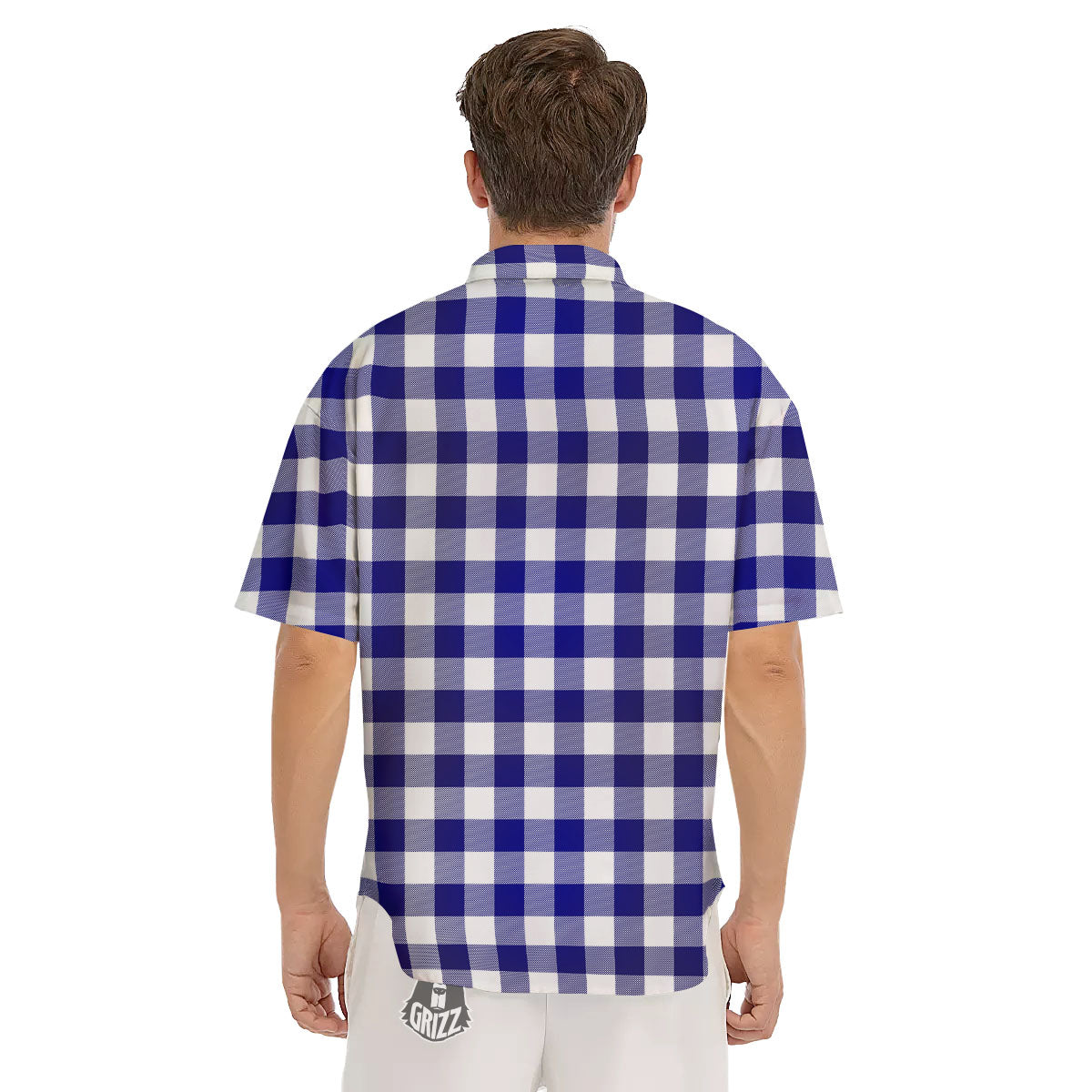 Buffalo Check White And Navy Print Men's Short Sleeve Shirts-grizzshop