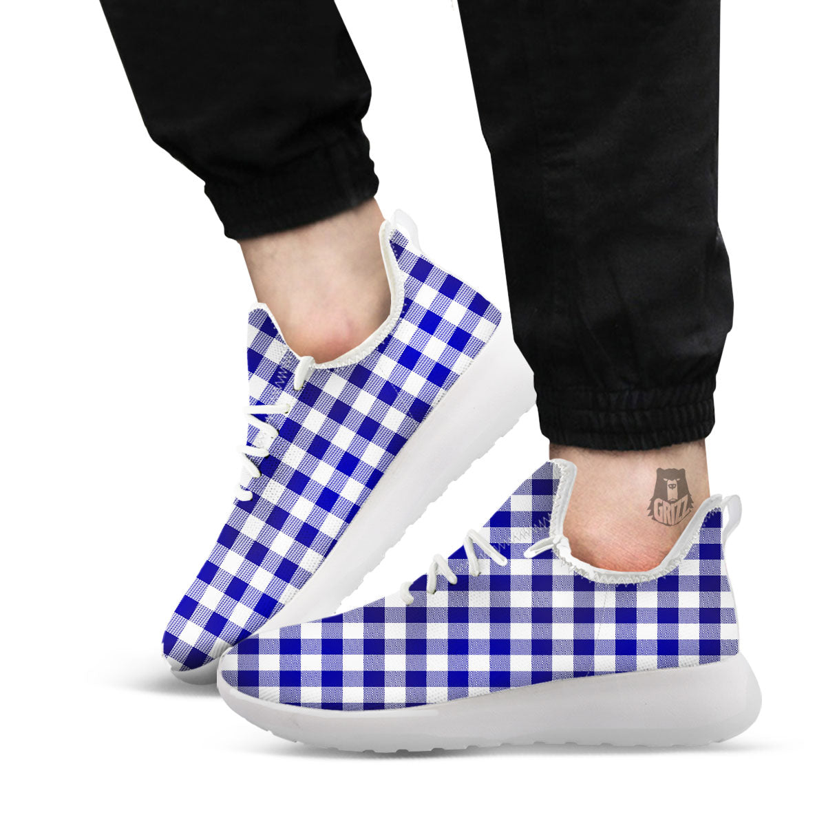 Buffalo Check White And Navy Print White Athletic Shoes-grizzshop