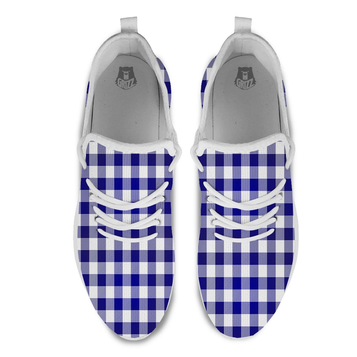 Buffalo Check White And Navy Print White Athletic Shoes-grizzshop