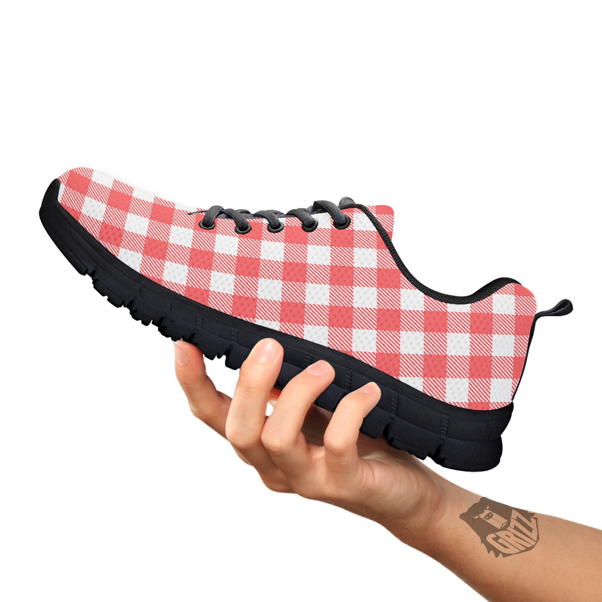 Buffalo Check White And Pink Print Black Sneaker-grizzshop