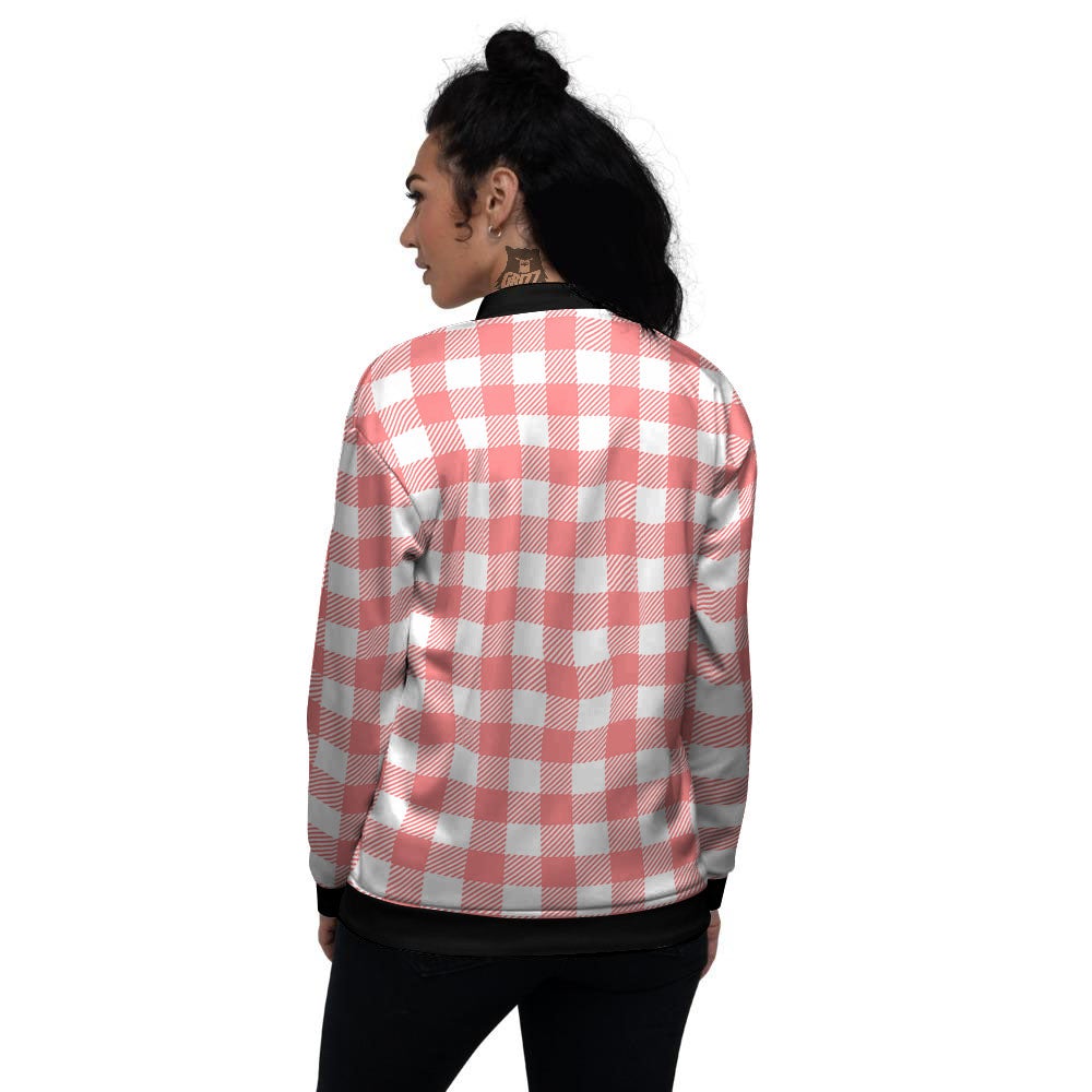 Buffalo Check White And Pink Print Women's Bomber Jacket-grizzshop