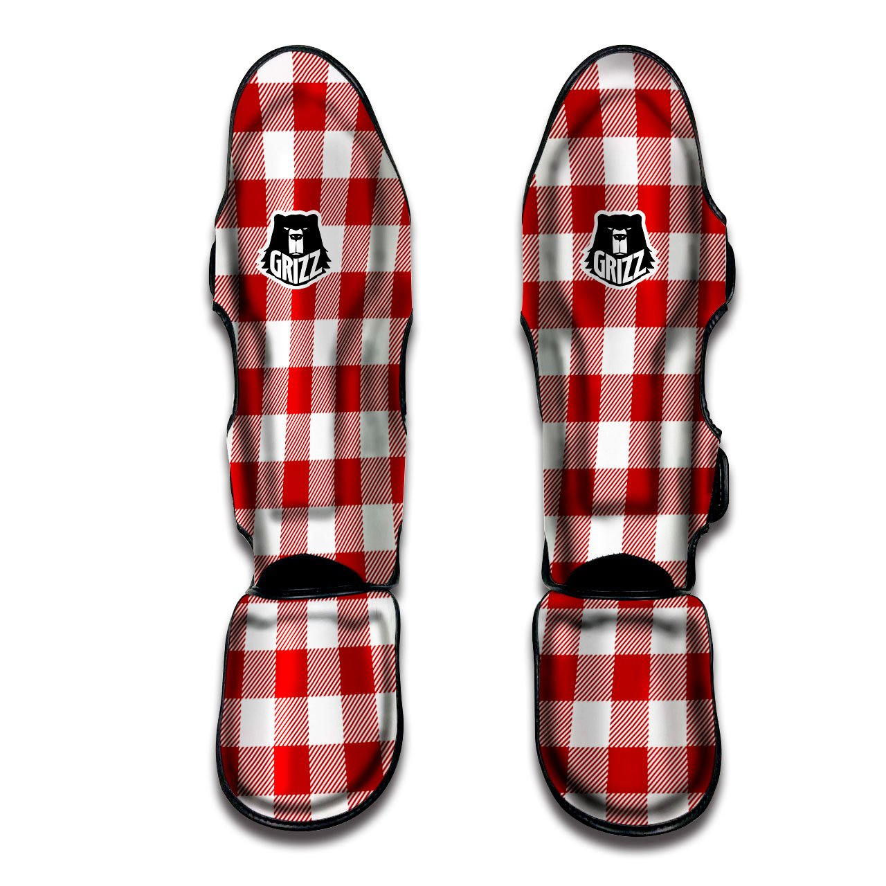 Buffalo Check White And Red Print Muay Thai Shin Guards-grizzshop