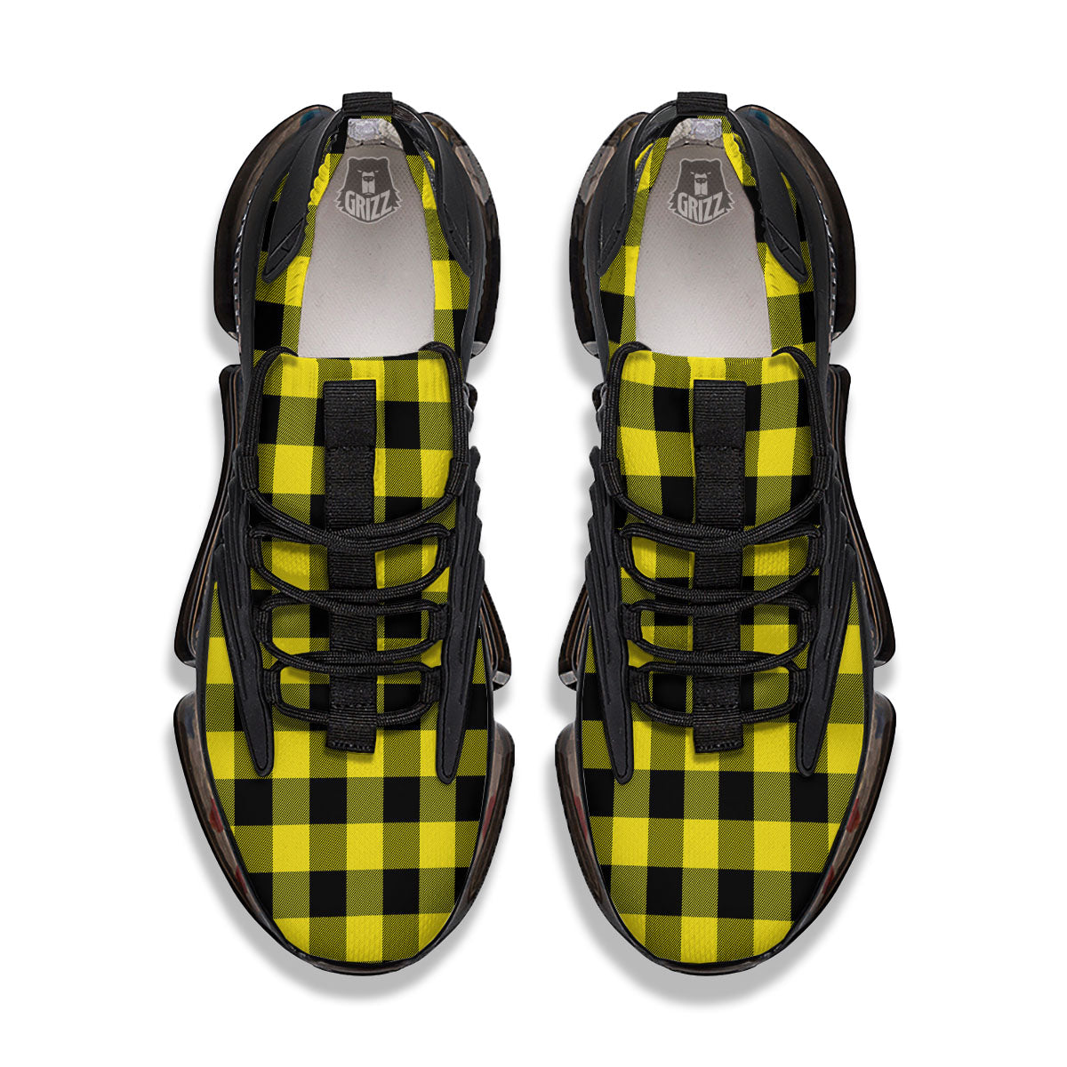 Buffalo Check Yellow And Black Print Pattern Black Gym Shoes-grizzshop