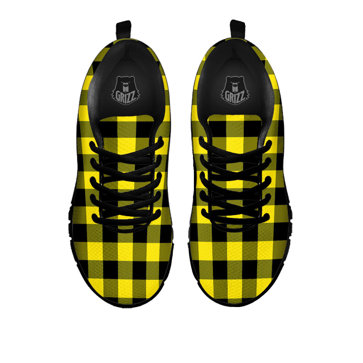 Buffalo Check Yellow And Black Print Pattern Black Sneaker-grizzshop