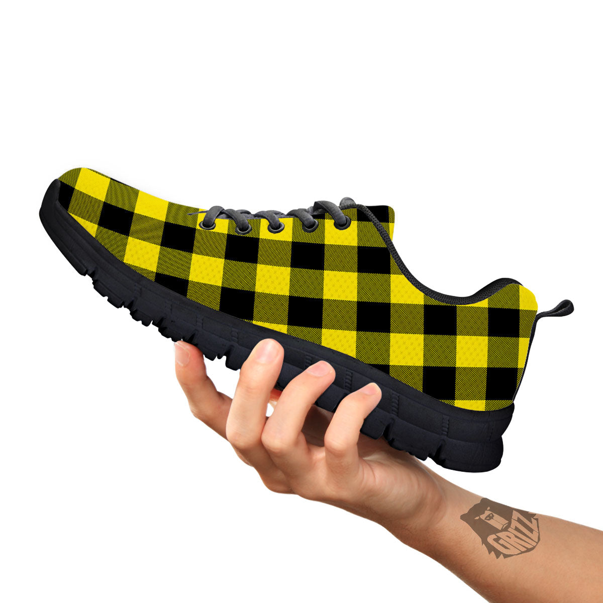 Buffalo Check Yellow And Black Print Pattern Black Sneaker-grizzshop