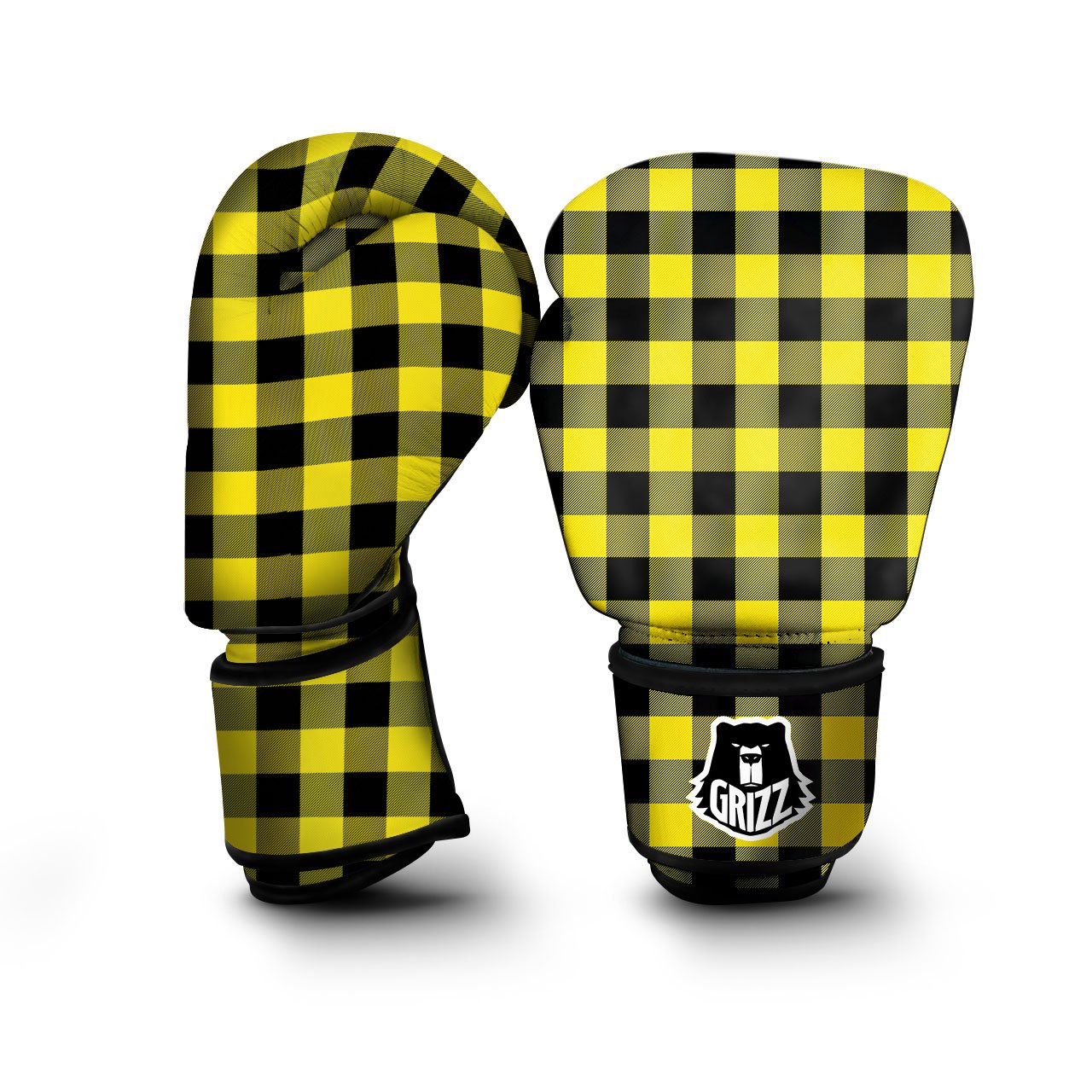 Buffalo Check Yellow And Black Print Pattern Boxing Gloves-grizzshop