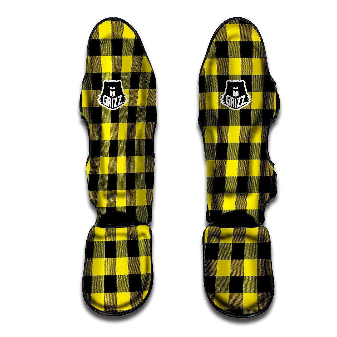 Buffalo Check Yellow And Black Print Pattern Muay Thai Shin Guards-grizzshop