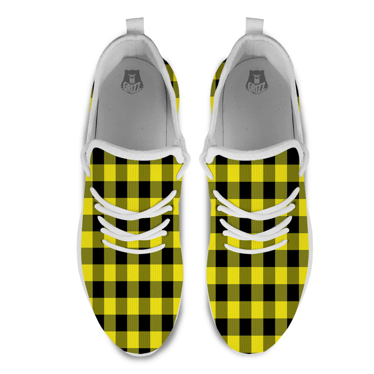 Buffalo Check Yellow And Black Print Pattern White Athletic Shoes-grizzshop