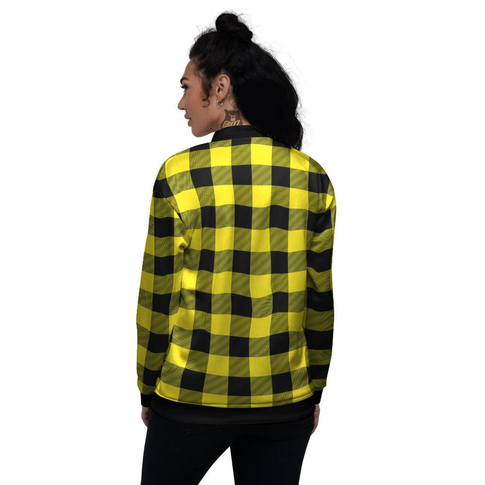 Buffalo Check Yellow And Black Print Pattern Women's Bomber Jacket-grizzshop