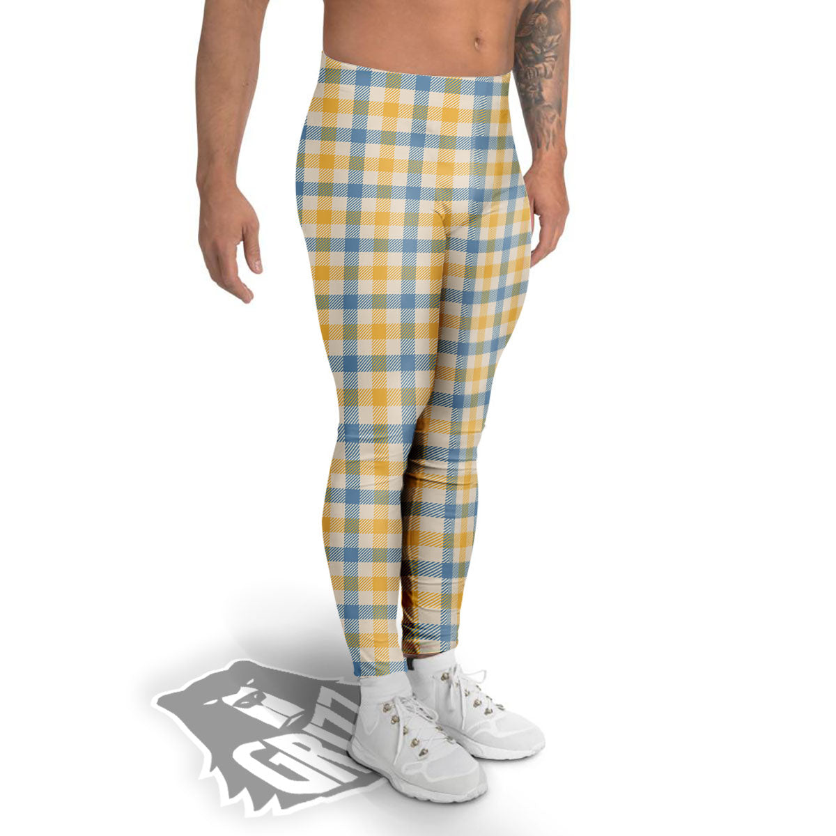 Buffalo Check Yellow And Blue Print Men's Leggings-grizzshop