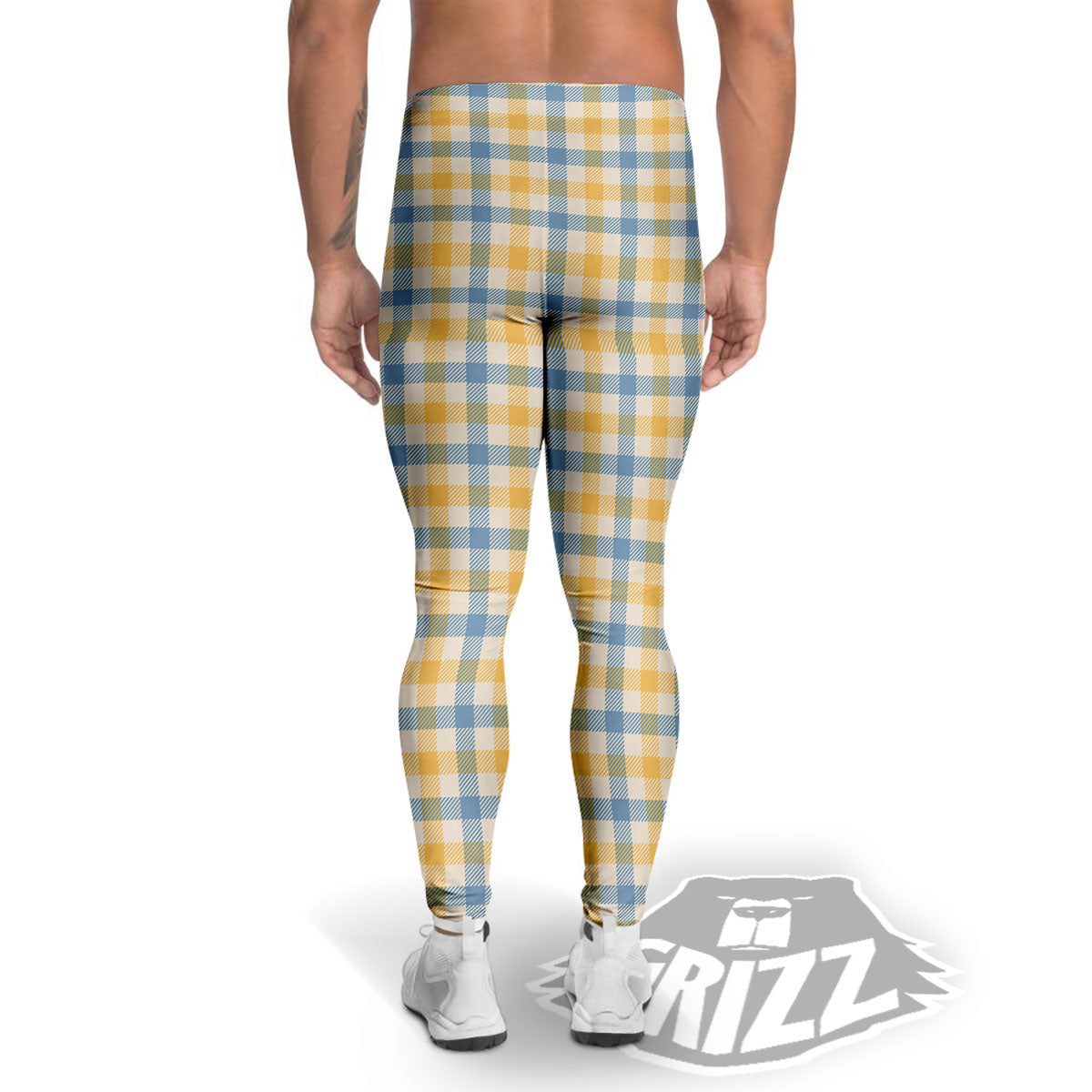 Buffalo Check Yellow And Blue Print Men's Leggings-grizzshop