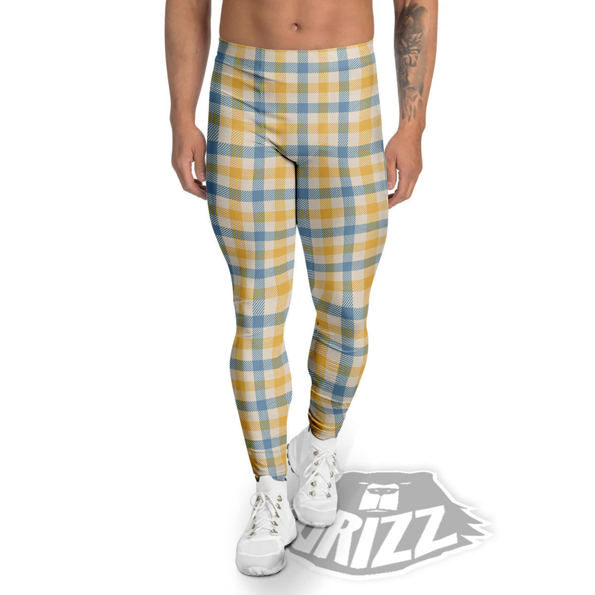 Buffalo Check Yellow And Blue Print Men's Leggings-grizzshop