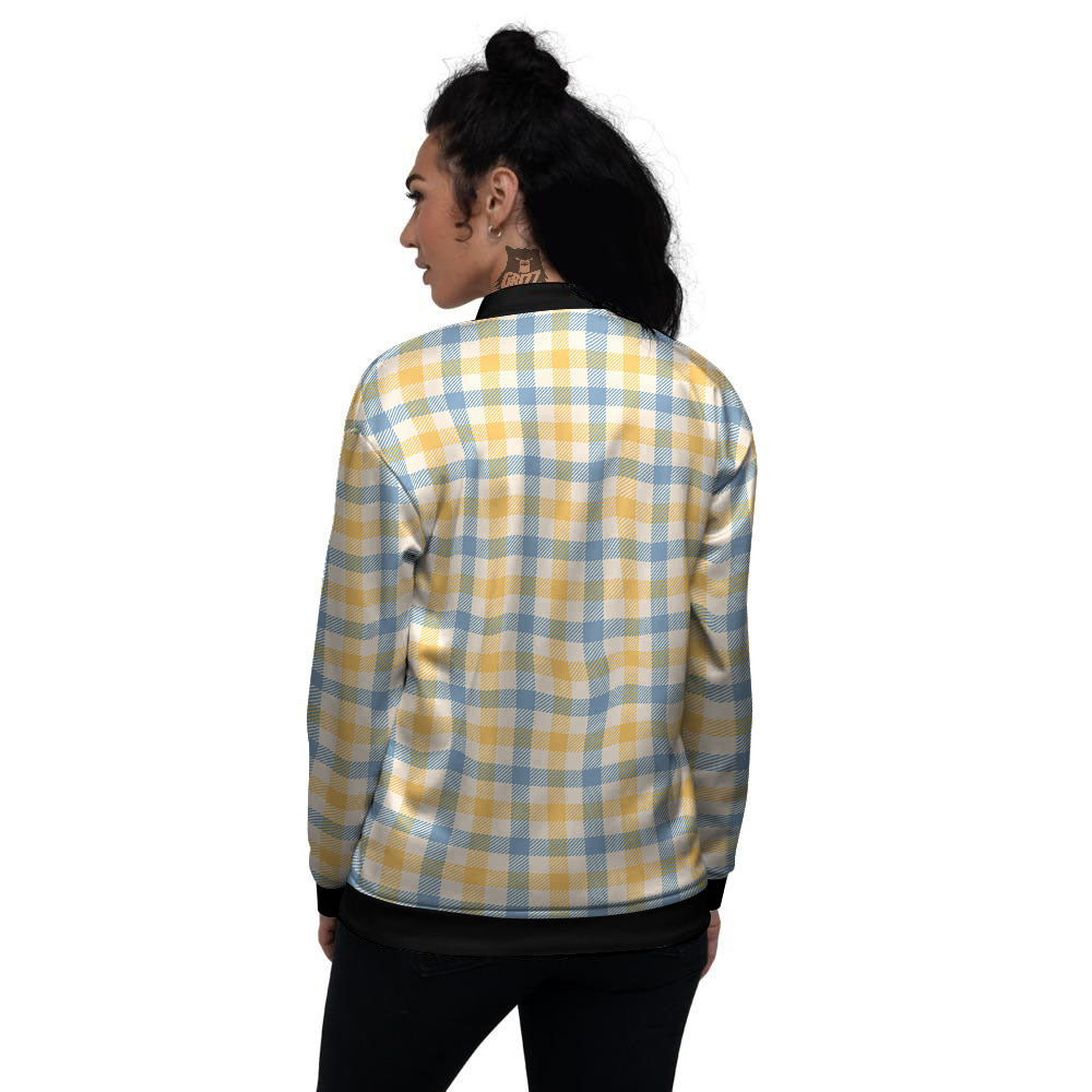 Buffalo Check Yellow And Blue Print Women's Bomber Jacket-grizzshop