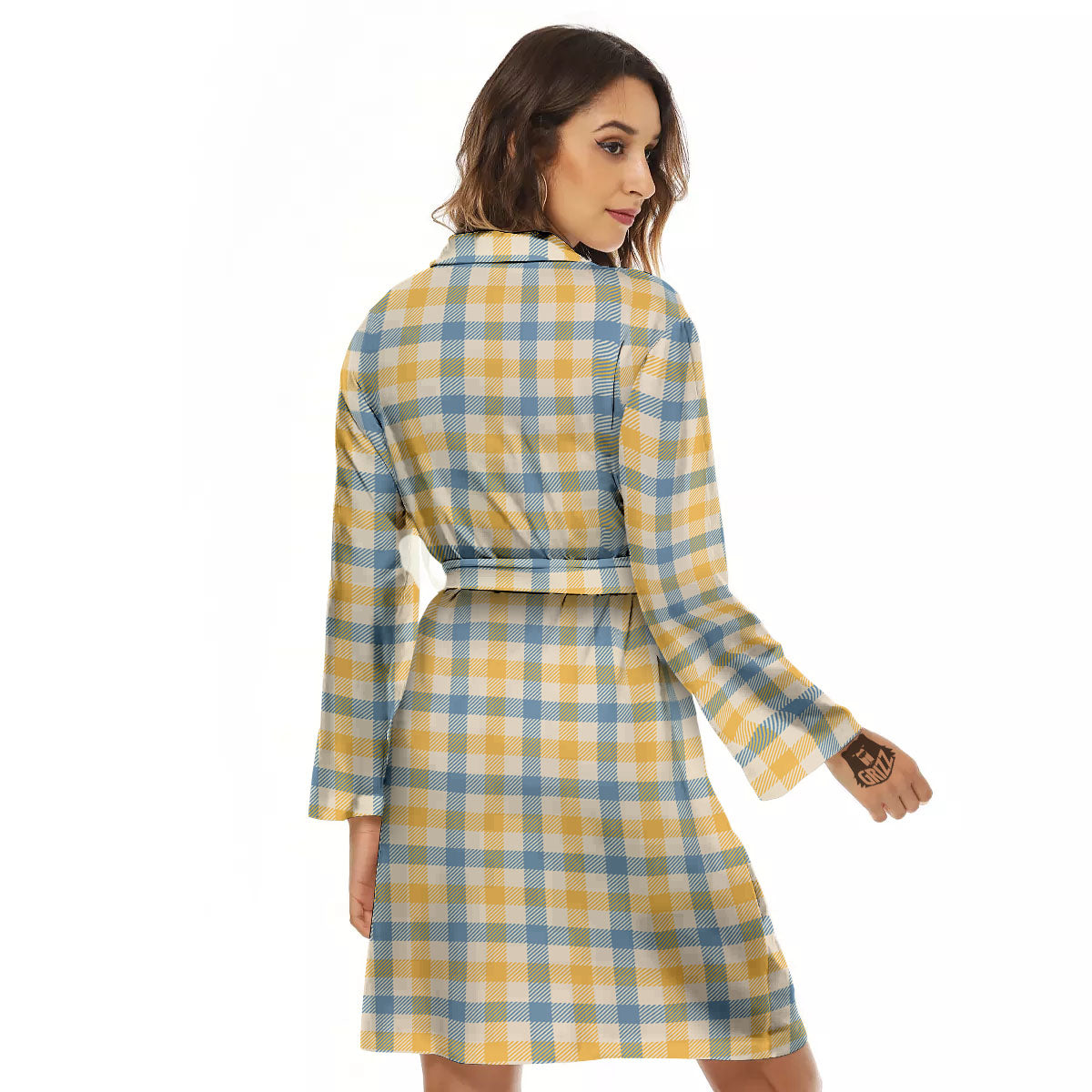 Buffalo Check Yellow And Blue Print Women's Robe-grizzshop