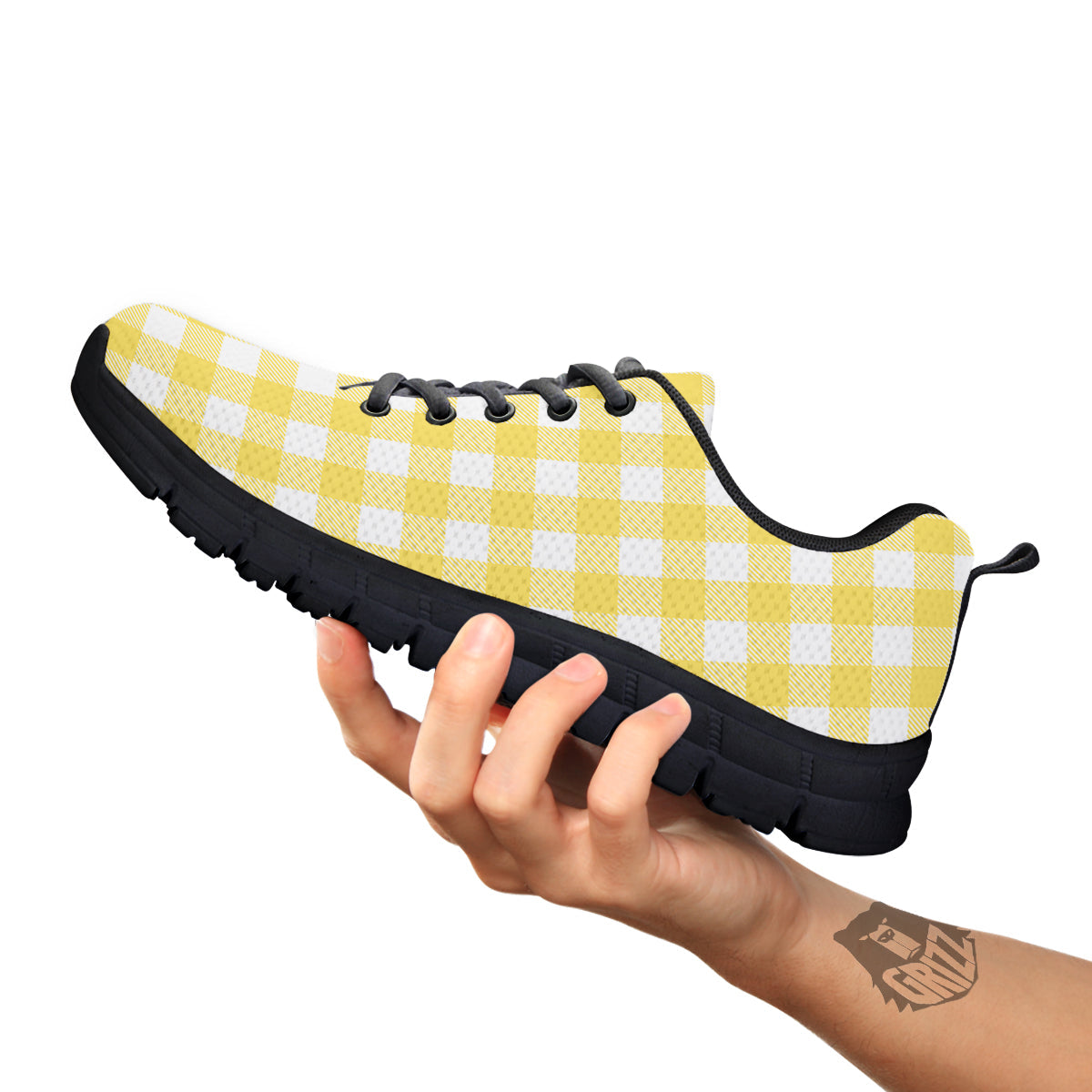 Buffalo Check Yellow And White Print Black Sneaker-grizzshop