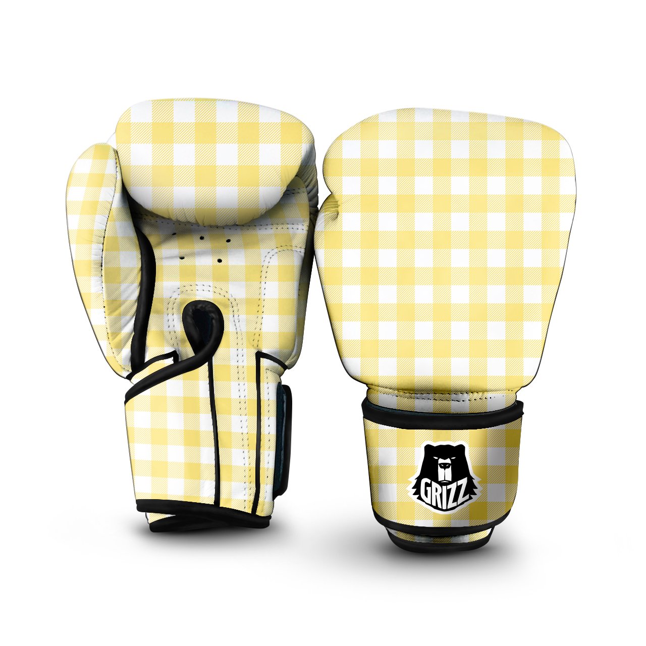 Buffalo Check Yellow And White Print Boxing Gloves-grizzshop