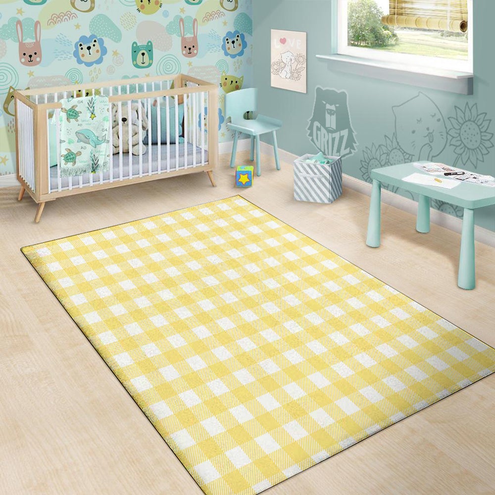 Buffalo Check Yellow And White Print Floor Mat-grizzshop