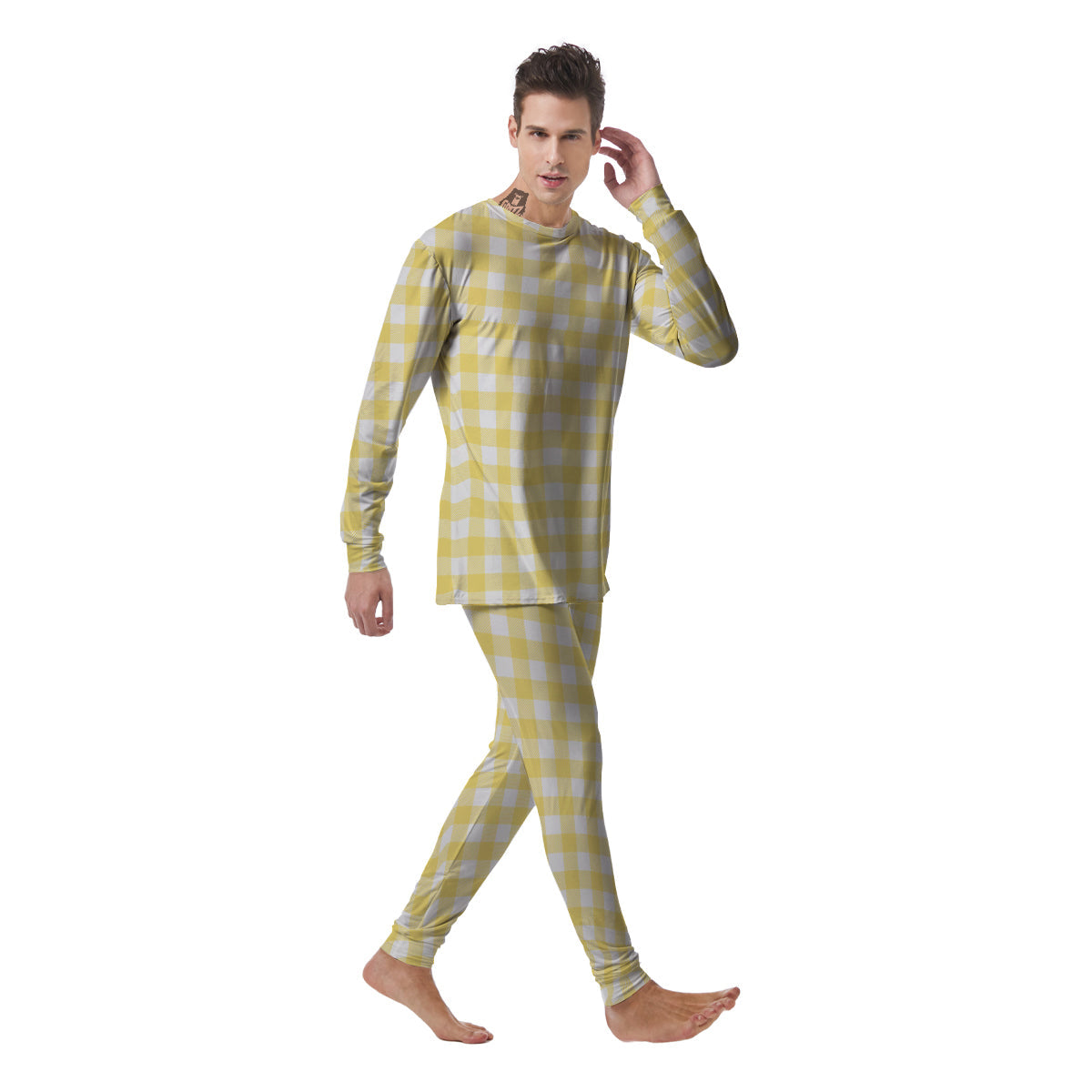 Buffalo Check Yellow And White Print Men's Pajamas-grizzshop