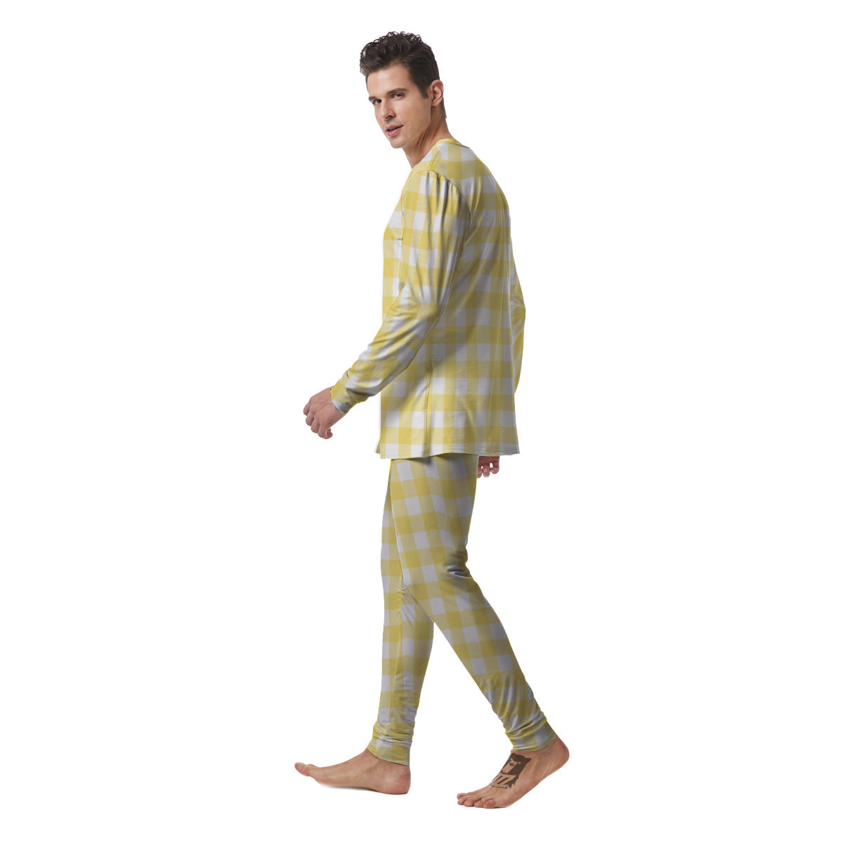 Buffalo Check Yellow And White Print Men's Pajamas-grizzshop