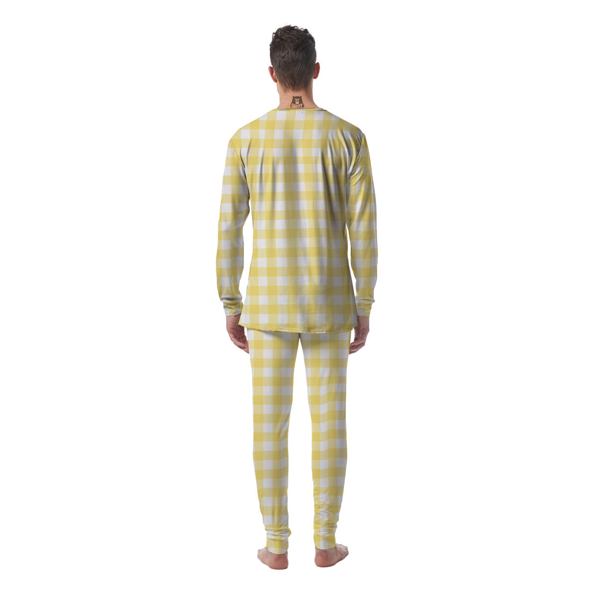 Buffalo Check Yellow And White Print Men's Pajamas-grizzshop