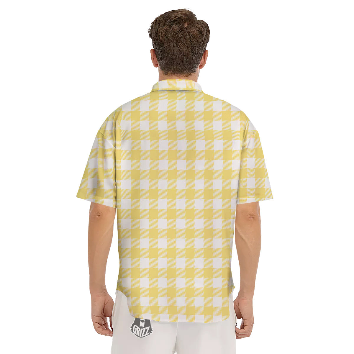 Buffalo Check Yellow And White Print Men's Short Sleeve Shirts-grizzshop